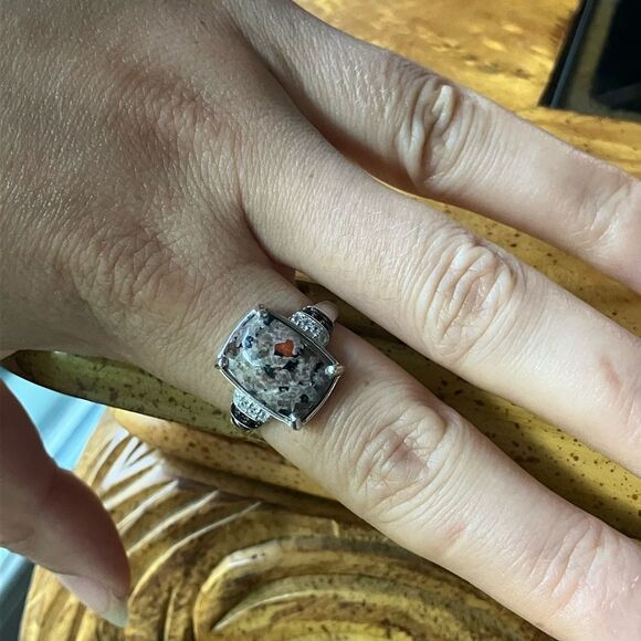 Natural Yooperlite Red Garnet Sterling Silver Ring Size 8 - Picture 4 of 10